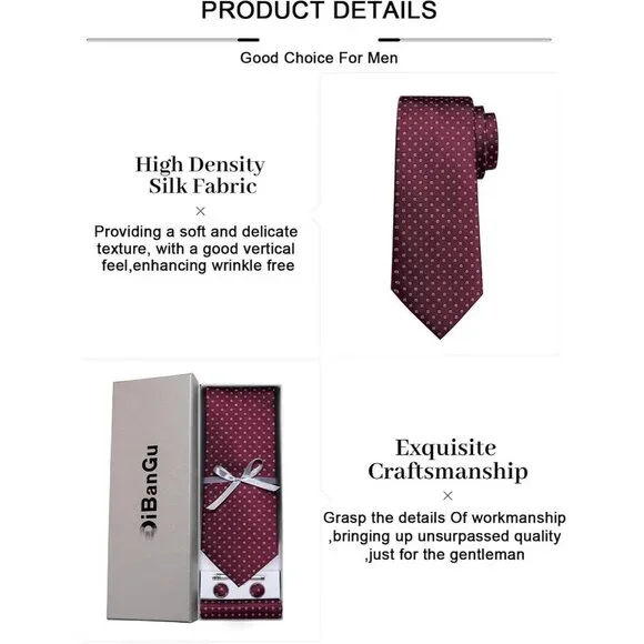 🆕Men Purple Plaid Silk Checkered Necktie Pocket Square Cufflinks Tie Clip Set